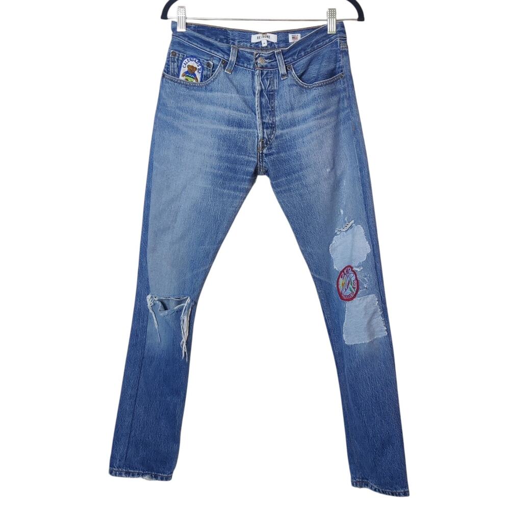 Re/Done Blue Skinny Jeans with Patch Details